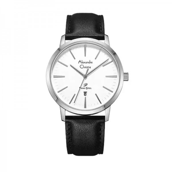 Alexandre Christie AC 1028 Silver White Leather Man MDLSSSL